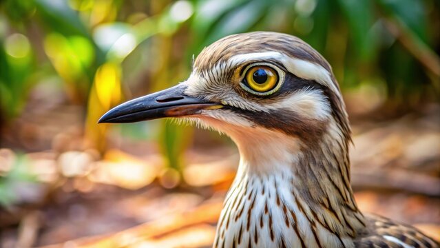 Close up of a bush stone-curlew in a North Queensland forest, bush stone-curlew, bird, wildlife, Australia