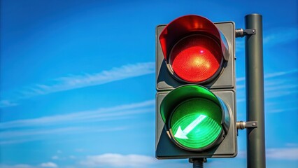 Red German traffic light with green arrow lit up for right turn, Germany, traffic light, red, green