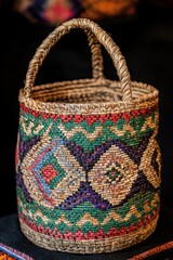 Colorful Woven Basket with Handle