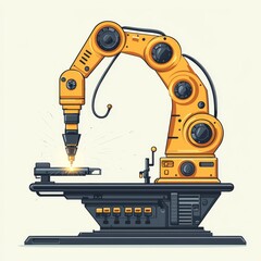 Modern Industrial Robotic Arms isometric 3d illustration at assembling process
