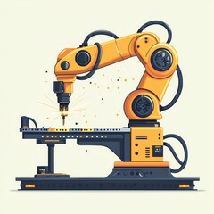 Modern Industrial Robotic Arms isometric 3d illustration at assembling process