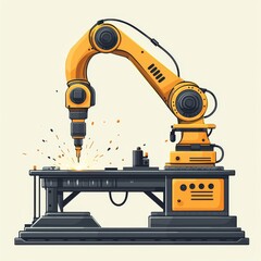 Modern Industrial Robotic Arms isometric 3d illustration at assembling process