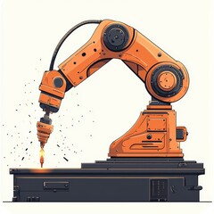 Modern Industrial Robotic Arms isometric 3d illustration at assembling process