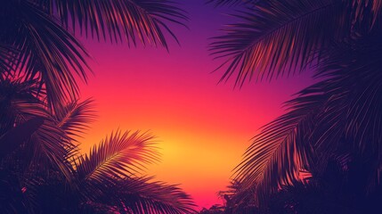 Obraz premium Palm Leaves Silhouetted Against a Vibrant Sunset Sky