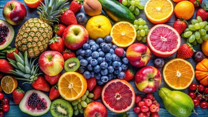 Fresh and vibrant assortment of colorful fruits , healthy, natural, organic, tropical, juicy, ripe, harvest, nutrition