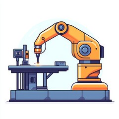 Modern Industrial Robotic Arms isometric 3d illustration at assembling process