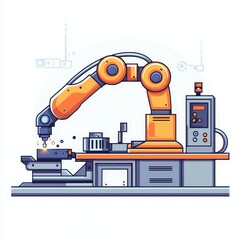 Modern Industrial Robotic Arms isometric 3d illustration at assembling process