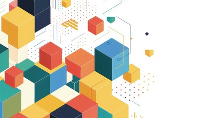 Fototapeta premium Abstract geometric design with colorful cubes and patterns.