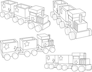Vector sketch illustration silhouette design image of beautiful wooden train children's toy decoration shelf cupboard