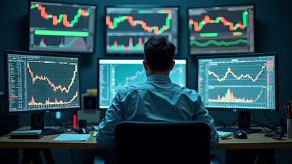 Business man looking at finance data