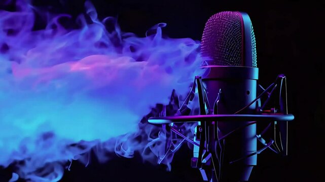 Blue and Purple Smoke Surrounding a Microphone
