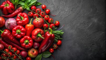 Mix of vibrant red vegetables on a dark black background, red, veggies, vegetables, colorful, black, background, fresh