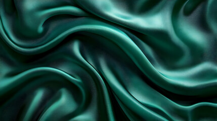 Obraz premium Smooth emerald green fabric with soft folds and ripples.