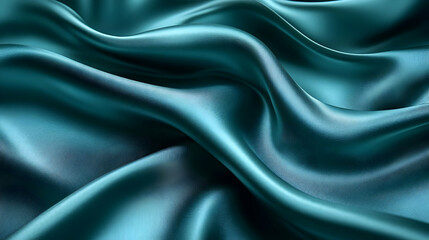 Obraz premium Smooth teal fabric with elegant folds and curves.