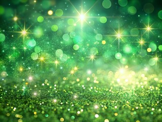 Obraz premium Vibrant Green Glitter Background with Sparkling Bokeh and Stars Smooth Background