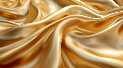 Fototapeta premium Soft golden silk fabric with elegant waves and folds.