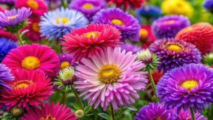 Vibrant image of Aster flowers in bloom, showcasing various species and varieties , Aster, novae-belgiae, latifloius, floriis