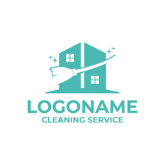 Cleaning service logo template, abstract broom and house logo