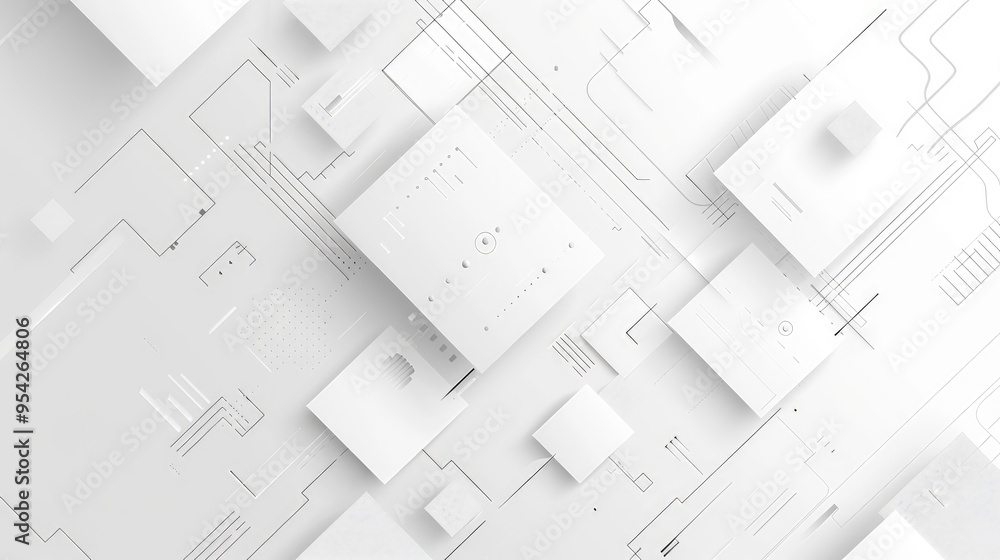 Aufkleber abstract geometric design featuring white cubes and lines on a minimalist background.