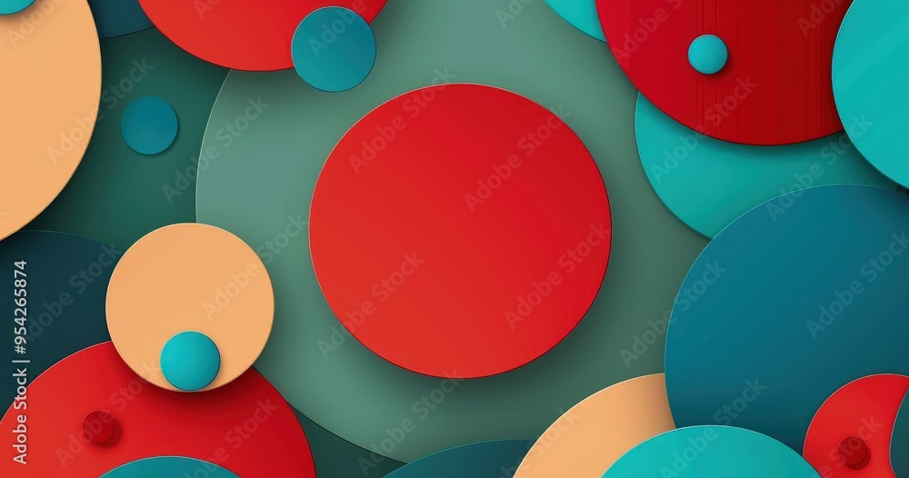 Poster a colorful abstract composition of overlapping circles in various sizes and colors.