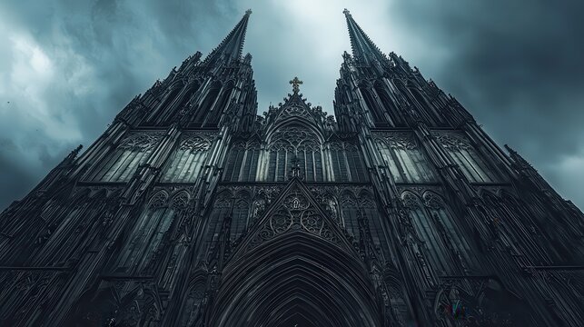 Gothic Cathedral Architecture with Dramatic Sky