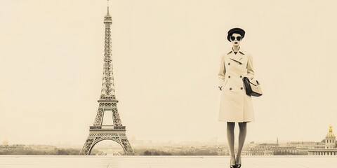 Fashionable Woman in Paris with Eiffel Tower