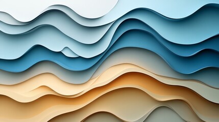 Fototapeta premium Abstract Wavy Layers in Blue, White, and Brown Tones