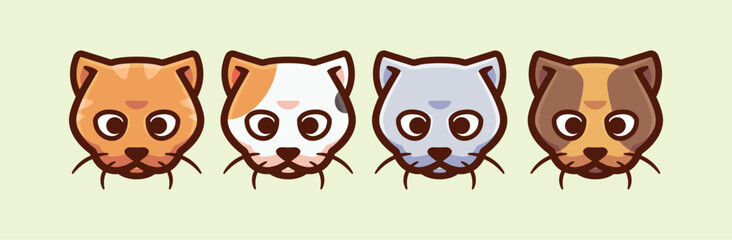 Cute cat face head illustration little cat icon set vector illustration cartoon style