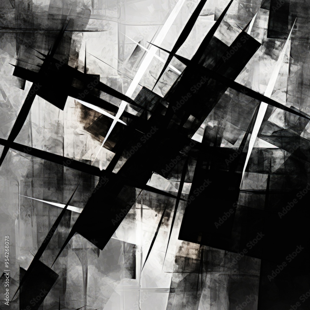 Aufkleber abstract monochrome composition with intersecting lines and shapes.