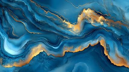 Fototapeta premium Blue Gold Marble Sea Concept for Luxury Brand Marketing