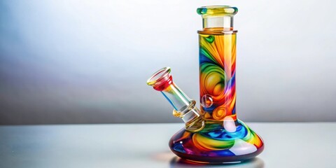 A detailed image of a colorful glass bong used for smoking cannabis, marijuana, cannabis, smoking