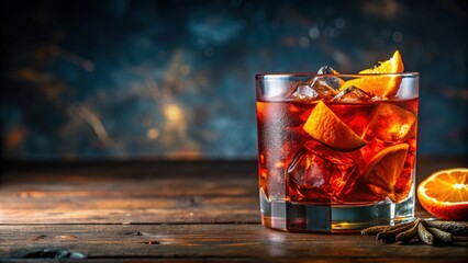 Luxurious and colorful Negroni cocktail with gin, bitter, and vermut, Negroni, cocktail, drink, gin, bitter, vermut