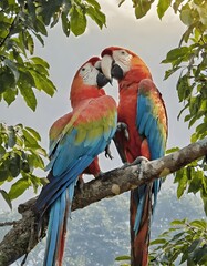 Obraz premium red and blue macaw parrots
