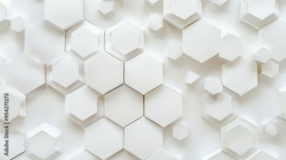 Poster a textured wall featuring white hexagonal shapes arranged in a modern pattern.