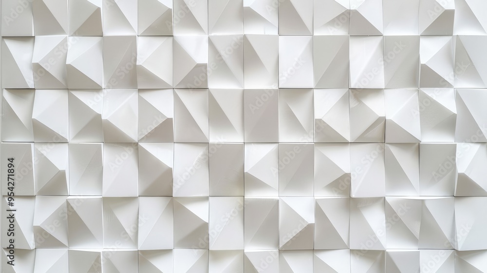 Poster a textured white wall featuring a pattern of geometric shapes and three-dimensional forms.