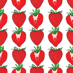 Seamless pattern Strawberry fruit abstract background.Vector illustration hand drawn flat design.For fabric fashion print design or product packaging.