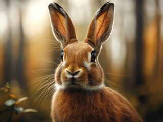 Portrait of a Rabbit, Oryctolagus cuniculus, in Its Natural Habitat