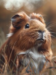 Guinea Pig, Cavy in Grassland Close Up Portrait