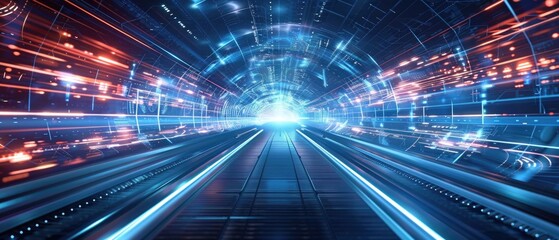 Futuristic Tunnel of Digital Data