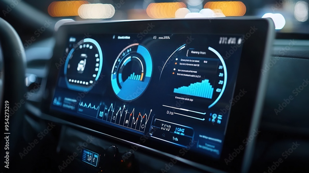 Poster a digital dashboard showcasing the integration of telematics data into an insurance policy. copy spa