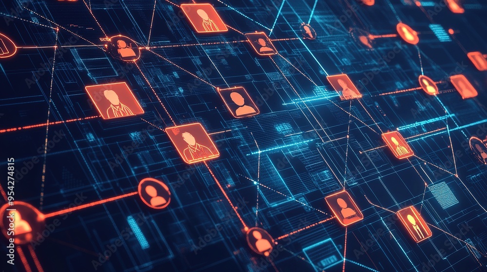 Poster a digital representation of a peer-to-peer insurance network with interconnected user profiles.