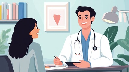 A doctor smiling while explaining health recommendations to a patient during a routine check-up.