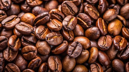 Close-up of stacked Brazilian black coffee beans, Brazilian, black, coffee beans, stack, close-up, texture, roasted