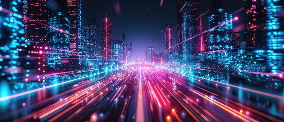 Obraz premium Neon Cityscape with Speed Lines