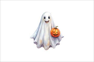 Cute Ghosts Vector, Spooky Season, Halloween, 
Cute Ghosts with pumpkin Vector.cute cartoon ghost set on white background.