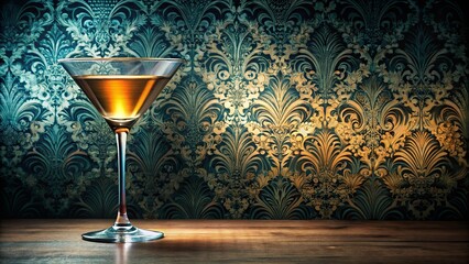 Bold, retro-themed cocktail with stylized martini glass, ornate patterns, and glamorous vintage vibe