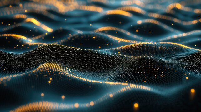 Abstract 3D digital landscape with interconnected nodes, symbolizing an online community network, no people