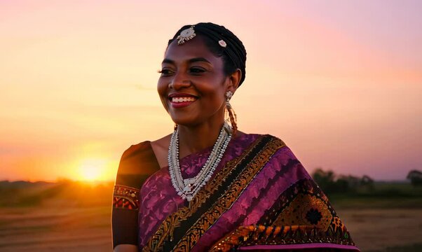 Joyful Malawian Woman Smiling at Sunset