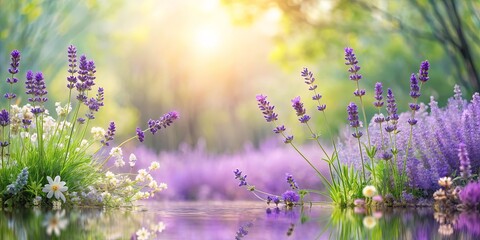 Obraz premium Tranquil escape into a serene lavender bergamot and jasmine oasis, surrounded by soft pastel hues