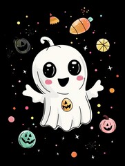 Naklejka premium Halloween characters black background